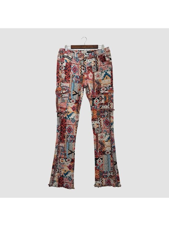 Rockstar Original Other - Rockstar Original Men’s Size 32 Boho Patchwork Pants Flare Leg Orange Tribal